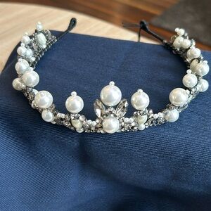 Dark Crystal and Pearl wrapped metal Headband/Tiara
